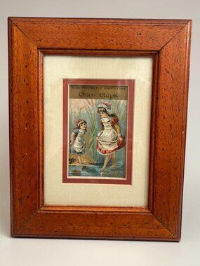 Antique Chico Chips Advertising Print In Wooden Frame With Colorful Victorian Ar